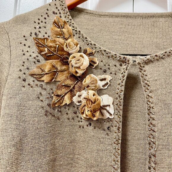 Vintage Wool Blend Embellished Cardigan Brown - M - Picture 5 of 13